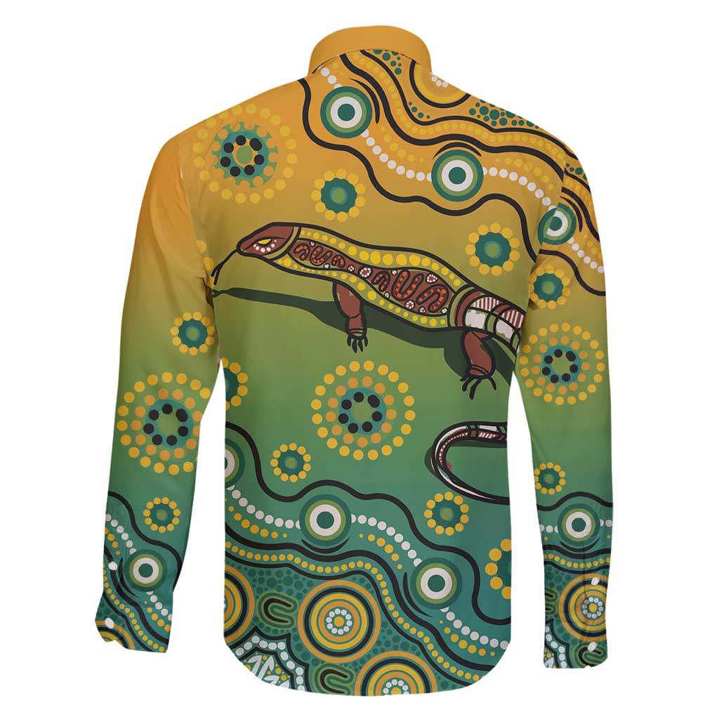 Goanna Aboriginal-style Dot Artwork Family Matching Off Shoulder Short Dress and Hawaiian Shirt