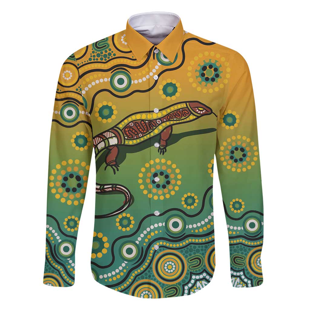 Goanna Aboriginal-style Dot Artwork Family Matching Summer Maxi Dress and Hawaiian Shirt