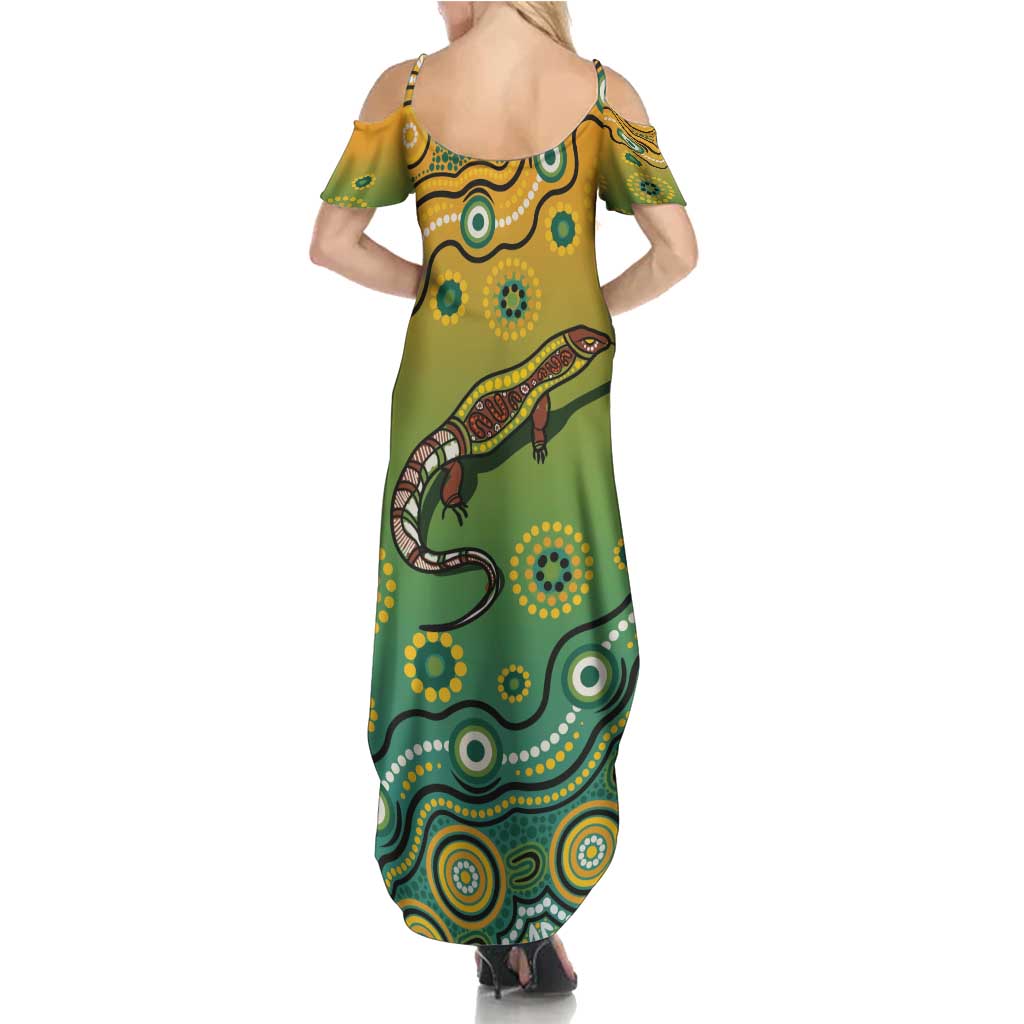 Goanna Aboriginal-style Dot Artwork Family Matching Summer Maxi Dress and Hawaiian Shirt