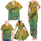 Goanna Aboriginal-style Dot Artwork Family Matching Tank Maxi Dress and Hawaiian Shirt