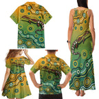 Goanna Aboriginal-style Dot Artwork Family Matching Tank Maxi Dress and Hawaiian Shirt