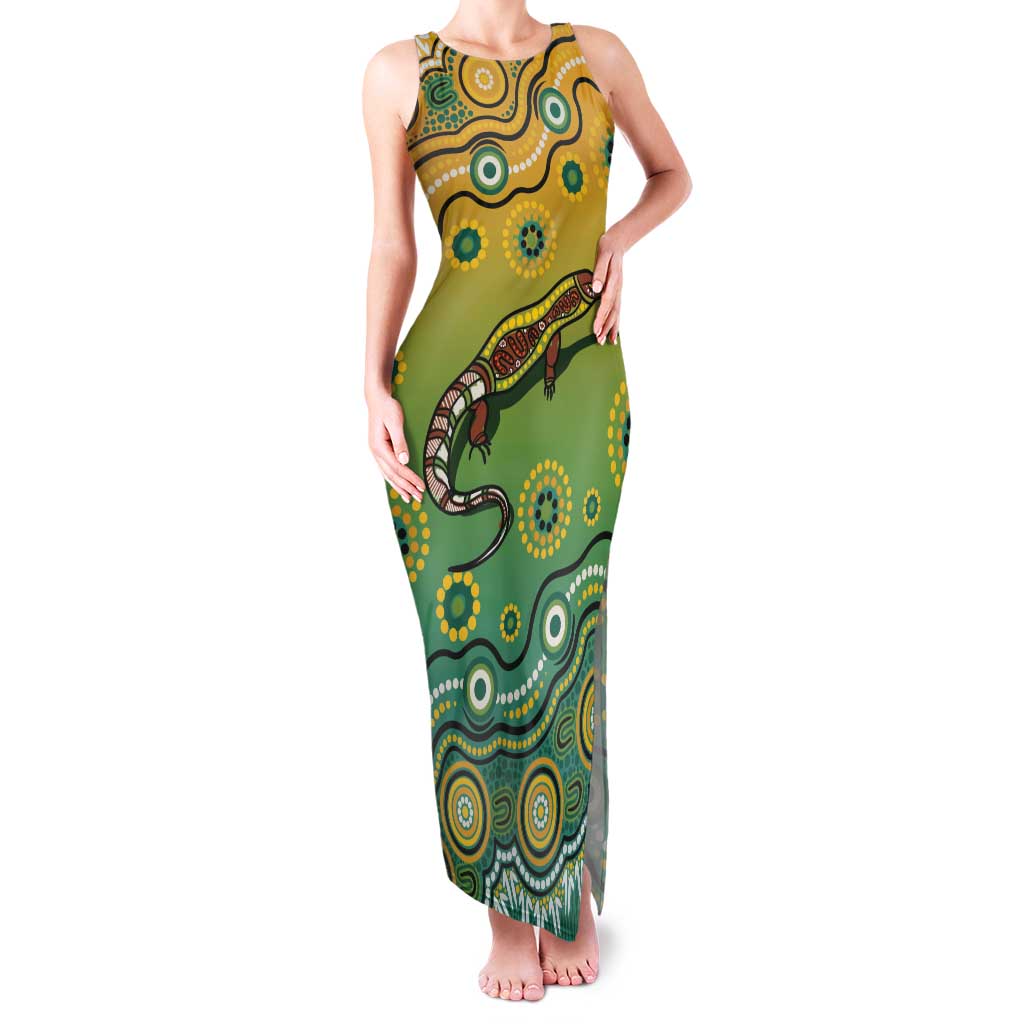 Goanna Aboriginal-style Dot Artwork Family Matching Tank Maxi Dress and Hawaiian Shirt