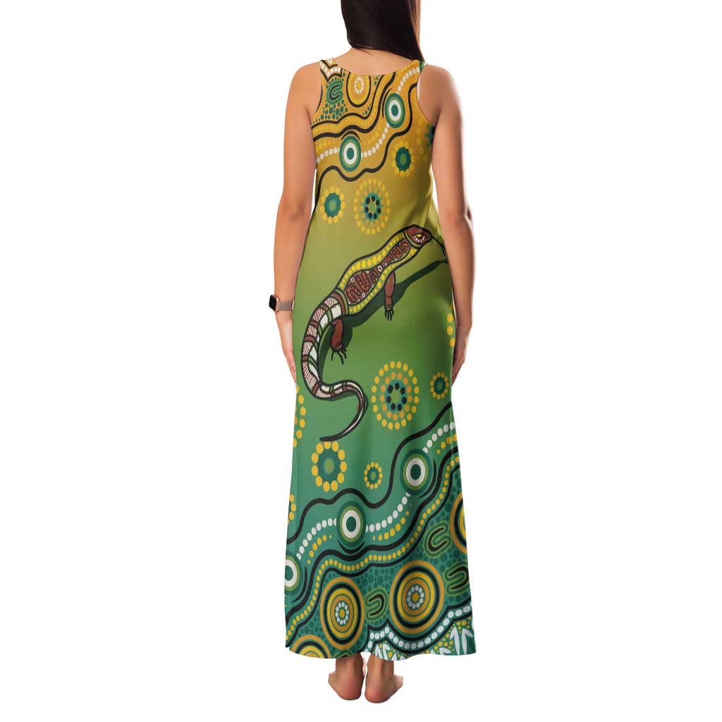 Goanna Aboriginal-style Dot Artwork Family Matching Tank Maxi Dress and Hawaiian Shirt