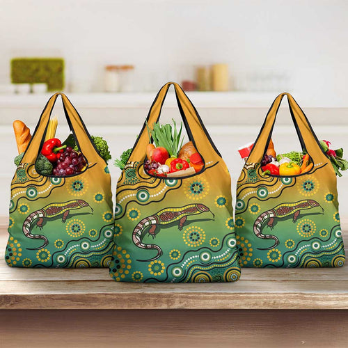 Goanna Aboriginal-style Dot Artwork Grocery Bag