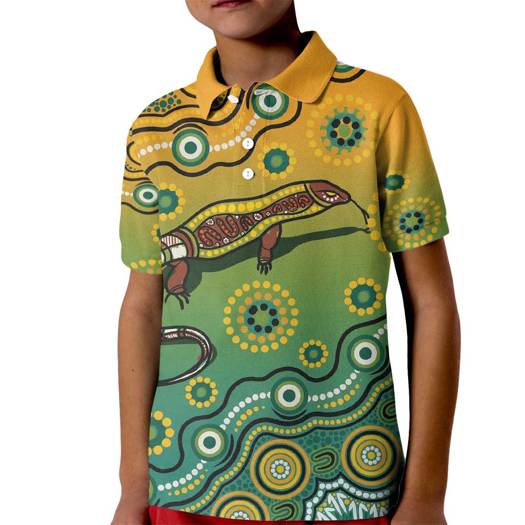 Goanna Aboriginal-style Dot Artwork Kid Polo Shirt