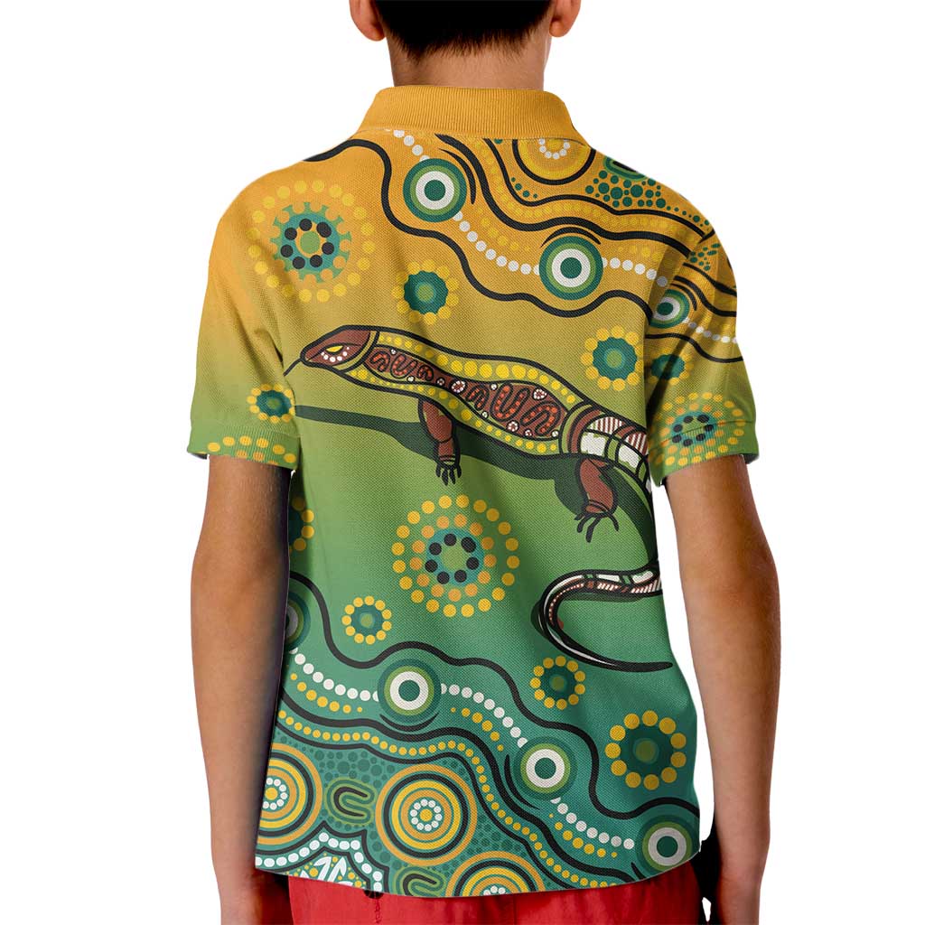 Goanna Aboriginal-style Dot Artwork Kid Polo Shirt