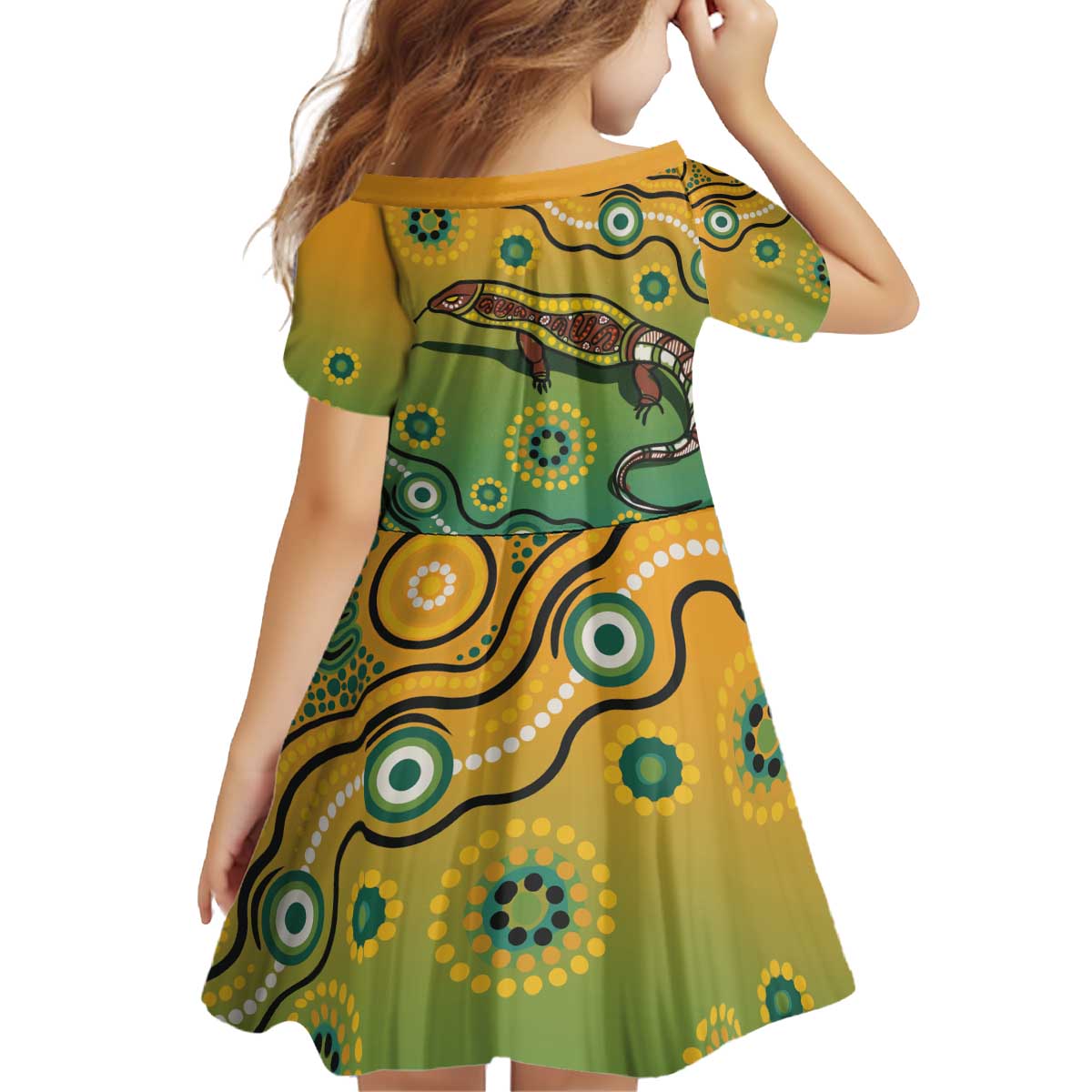 Goanna Aboriginal-style Dot Artwork Kid Short Sleeve Dress