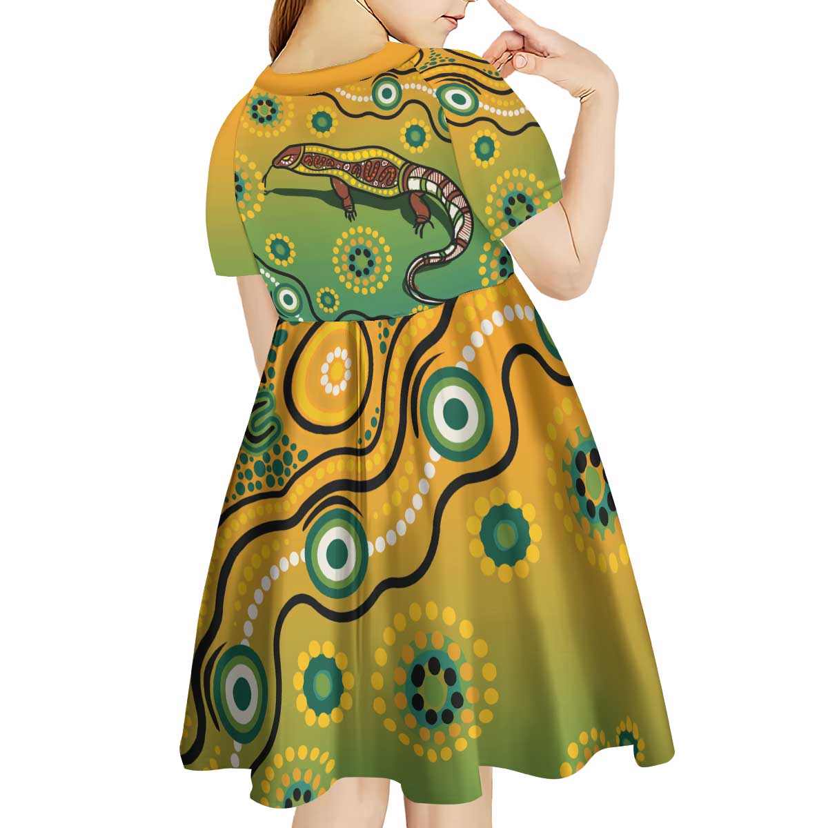 Goanna Aboriginal-style Dot Artwork Kid Short Sleeve Dress
