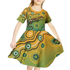 Goanna Aboriginal-style Dot Artwork Kid Short Sleeve Dress