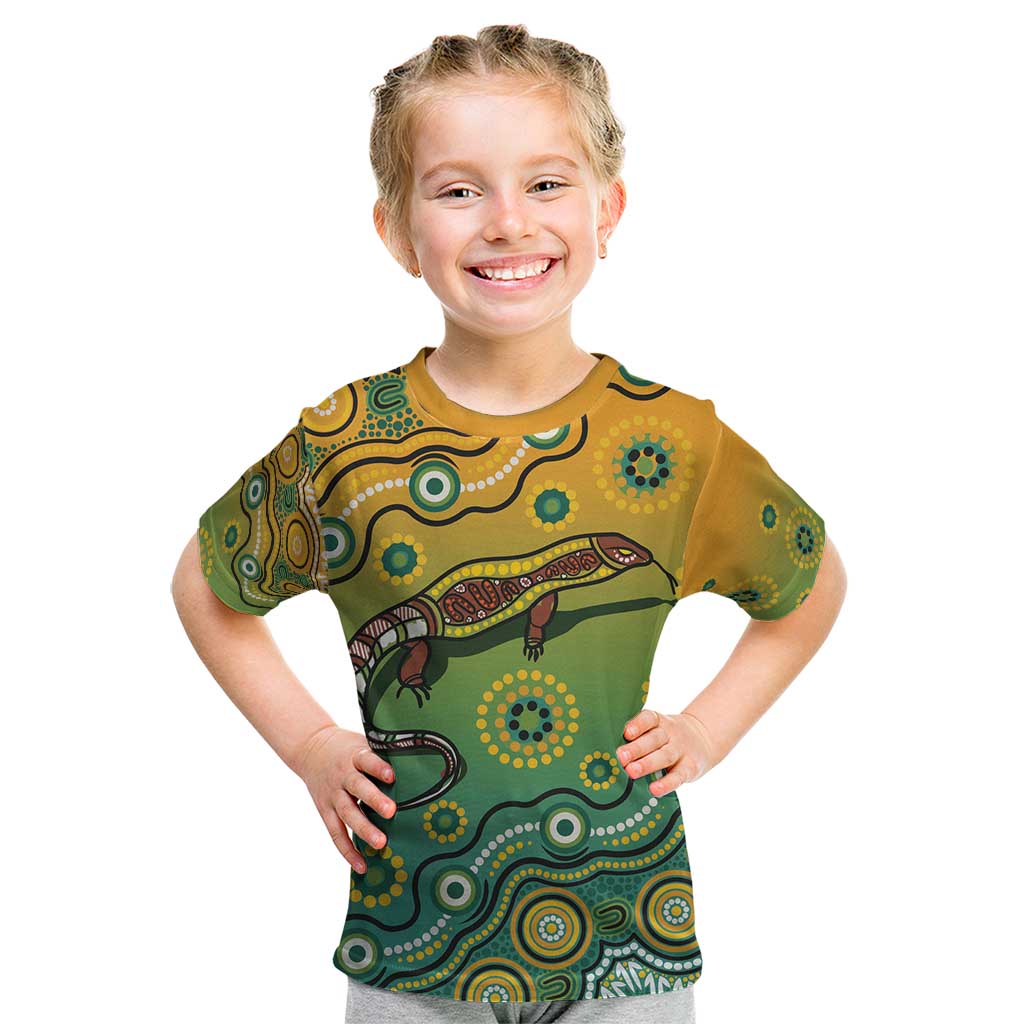 Goanna Aboriginal-style Dot Artwork Kid T Shirt