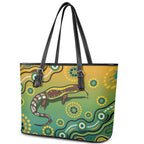 Goanna Aboriginal-style Dot Artwork Leather Tote Bag