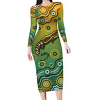 Goanna Aboriginal-style Dot Artwork Long Sleeve Bodycon Dress