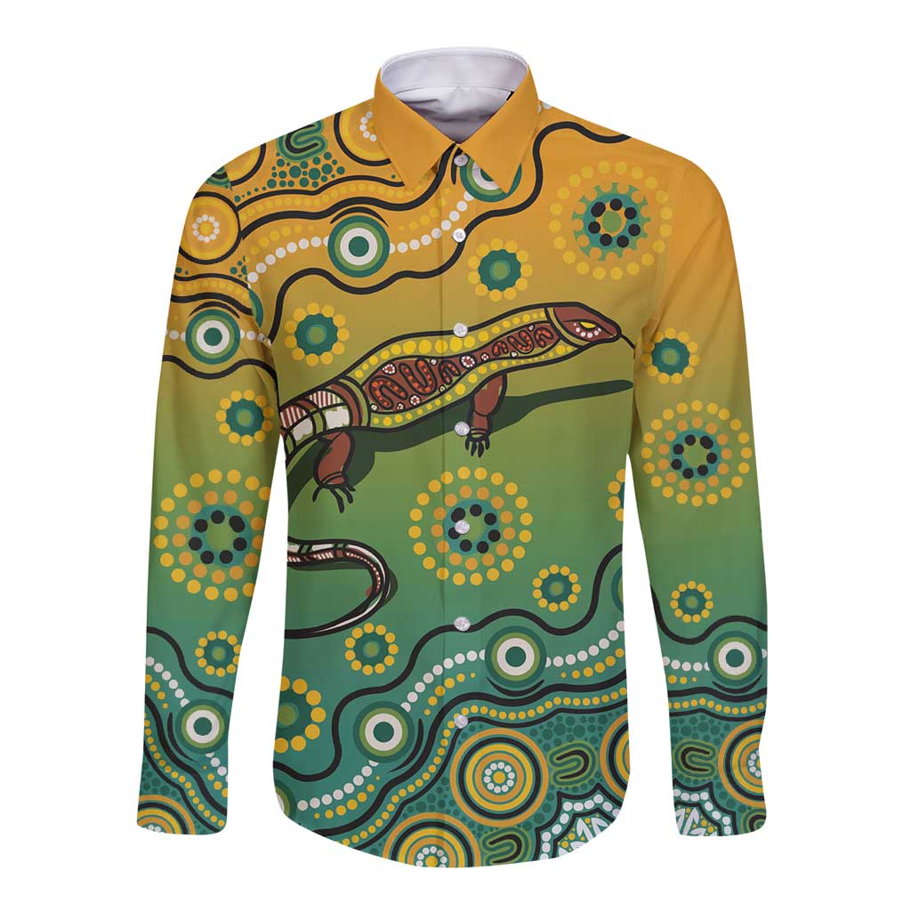 Goanna Aboriginal-style Dot Artwork Long Sleeve Button Shirt