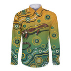 Goanna Aboriginal-style Dot Artwork Long Sleeve Button Shirt