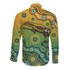 Goanna Aboriginal-style Dot Artwork Long Sleeve Button Shirt