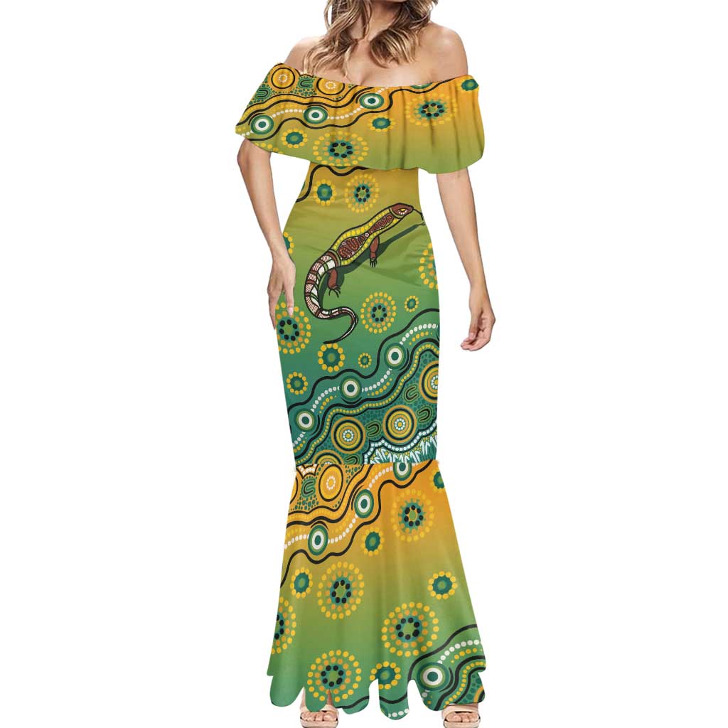 Goanna Aboriginal-style Dot Artwork Mermaid Dress