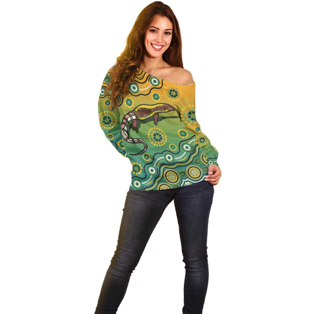 Goanna Aboriginal-style Dot Artwork Off Shoulder Sweater