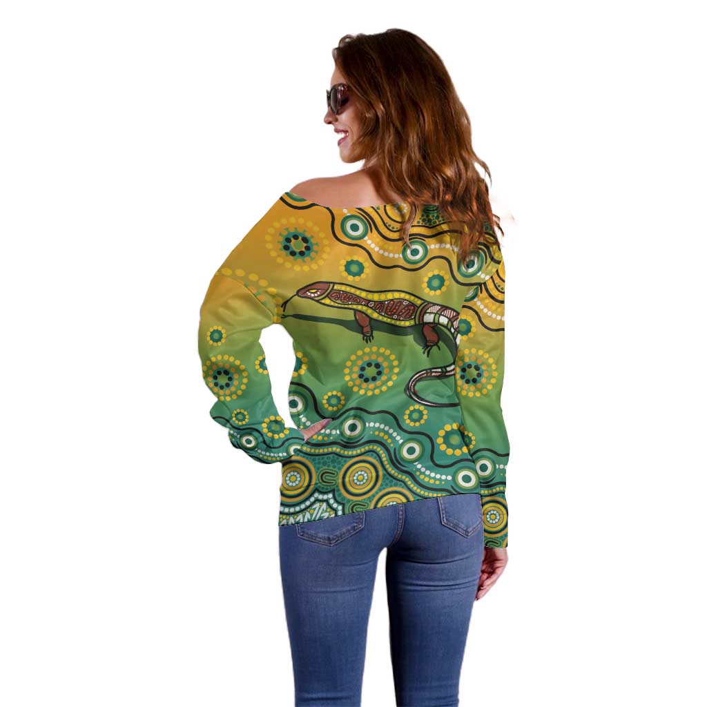 Goanna Aboriginal-style Dot Artwork Off Shoulder Sweater