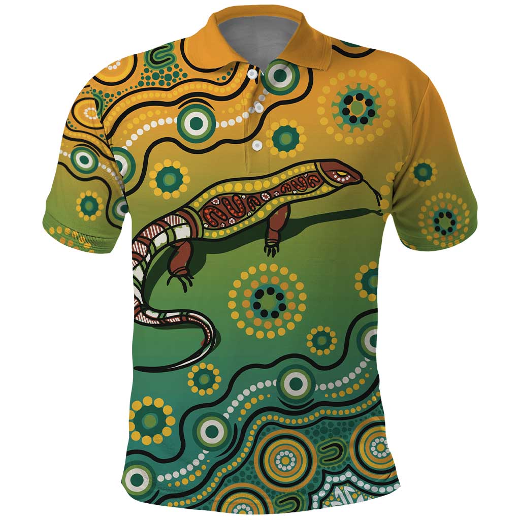 Goanna Aboriginal-style Dot Artwork Polo Shirt
