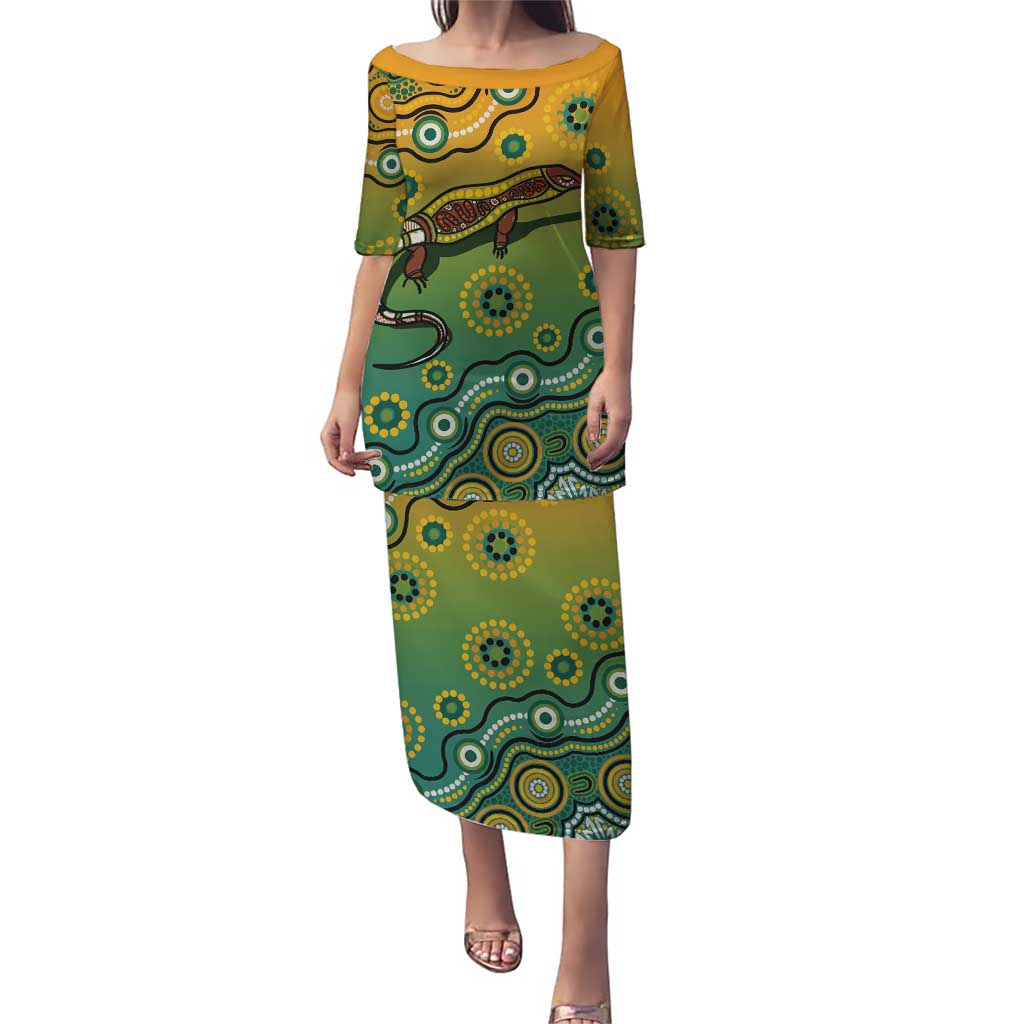 Goanna Aboriginal-style Dot Artwork Puletasi