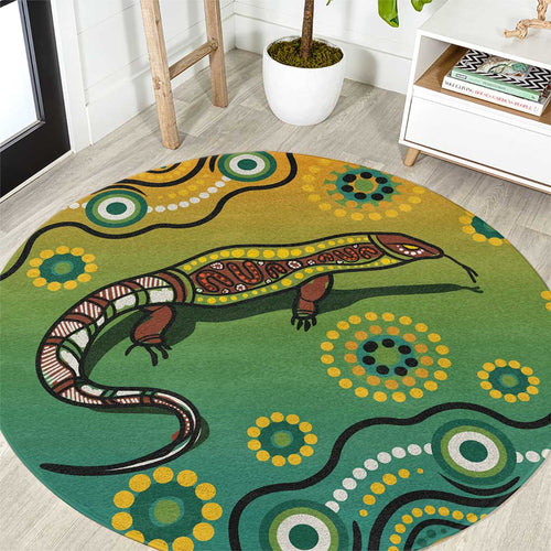 Goanna Aboriginal-style Dot Artwork Round Carpet