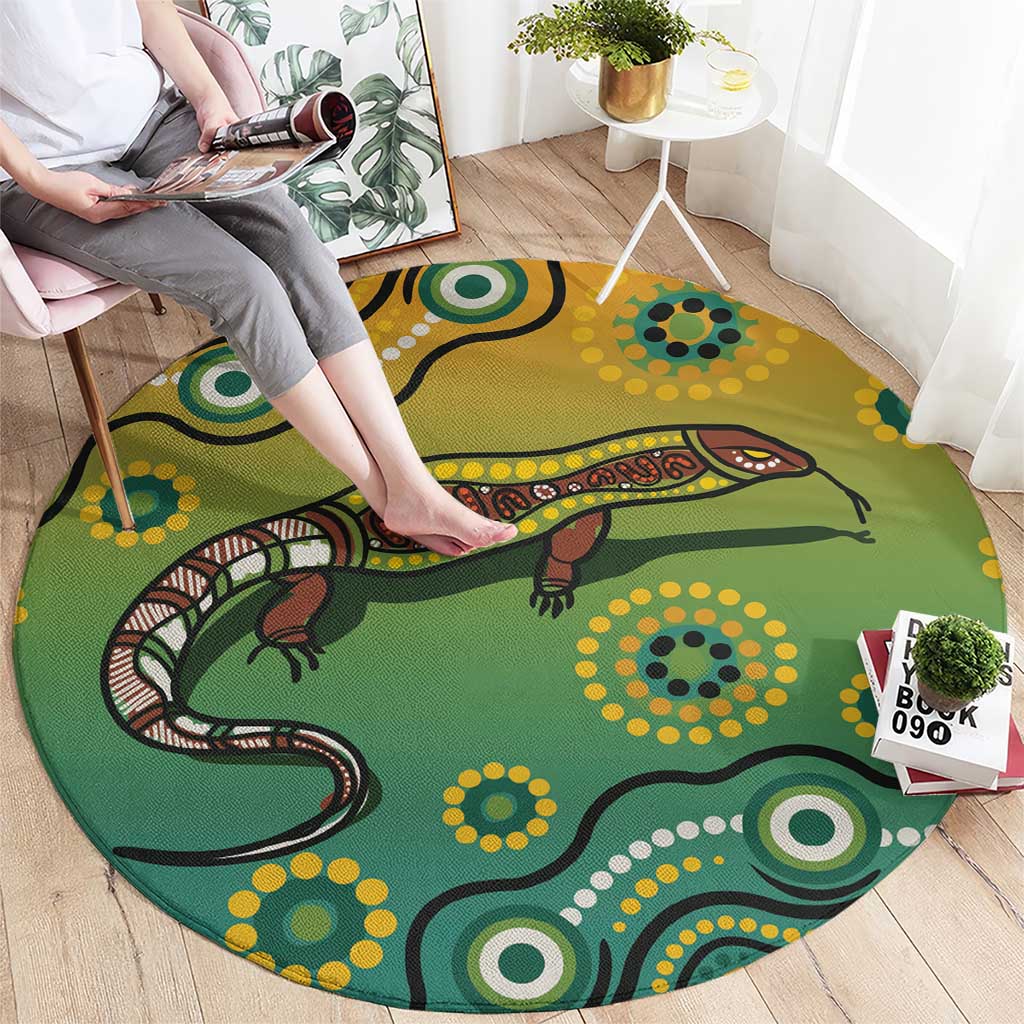 Goanna Aboriginal-style Dot Artwork Round Carpet