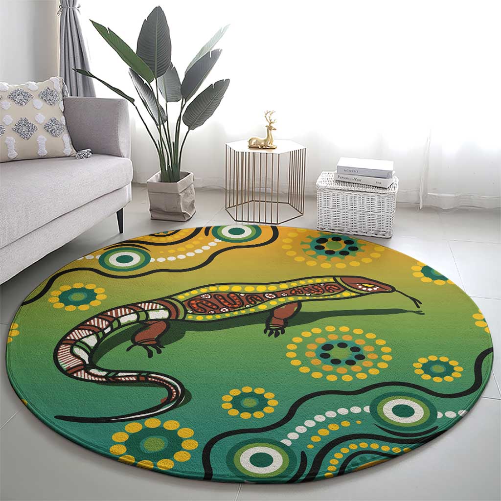 Goanna Aboriginal-style Dot Artwork Round Carpet