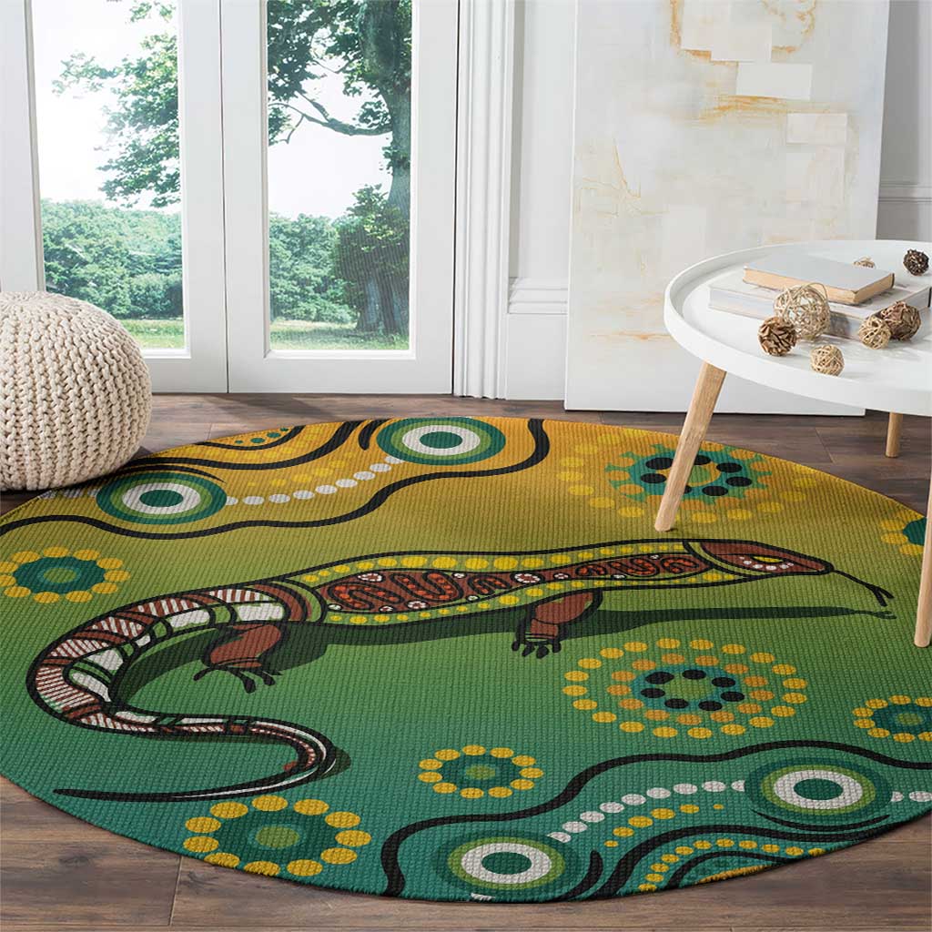 Goanna Aboriginal-style Dot Artwork Round Carpet