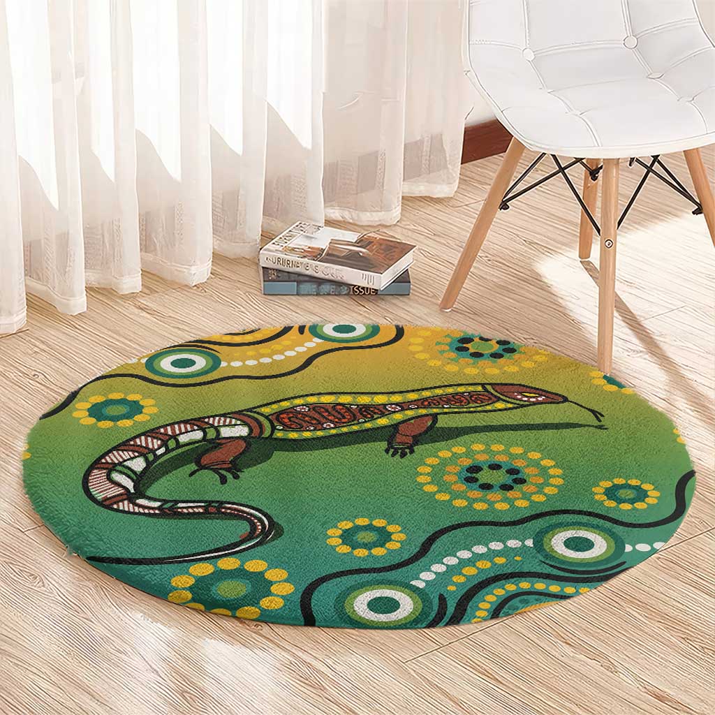Goanna Aboriginal-style Dot Artwork Round Carpet