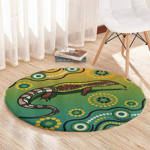 Goanna Aboriginal-style Dot Artwork Round Carpet