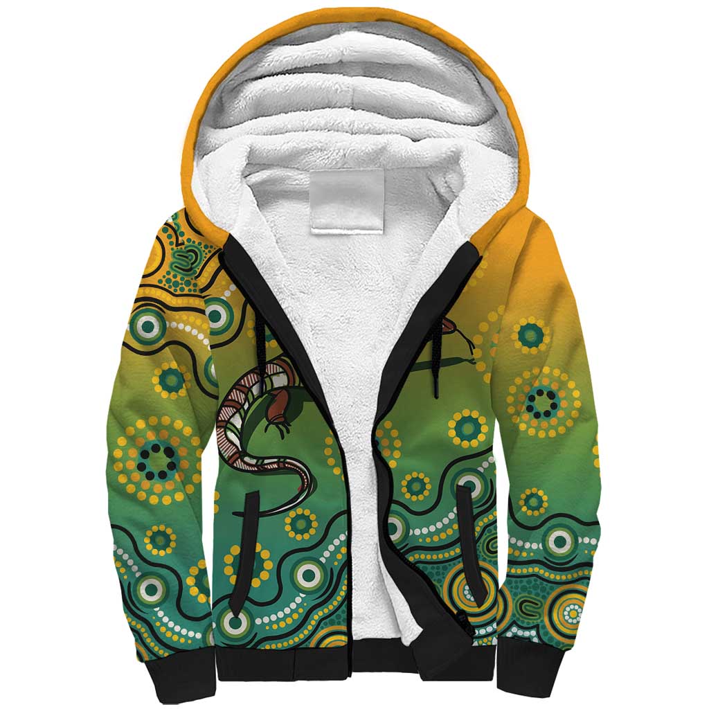 Goanna Aboriginal-style Dot Artwork Sherpa Hoodie