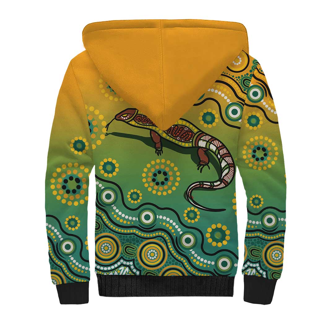 Goanna Aboriginal-style Dot Artwork Sherpa Hoodie