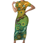 Goanna Aboriginal-style Dot Artwork Short Sleeve Bodycon Dress