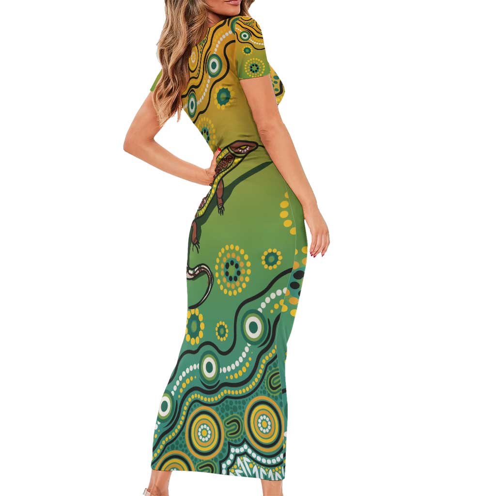 Goanna Aboriginal-style Dot Artwork Short Sleeve Bodycon Dress