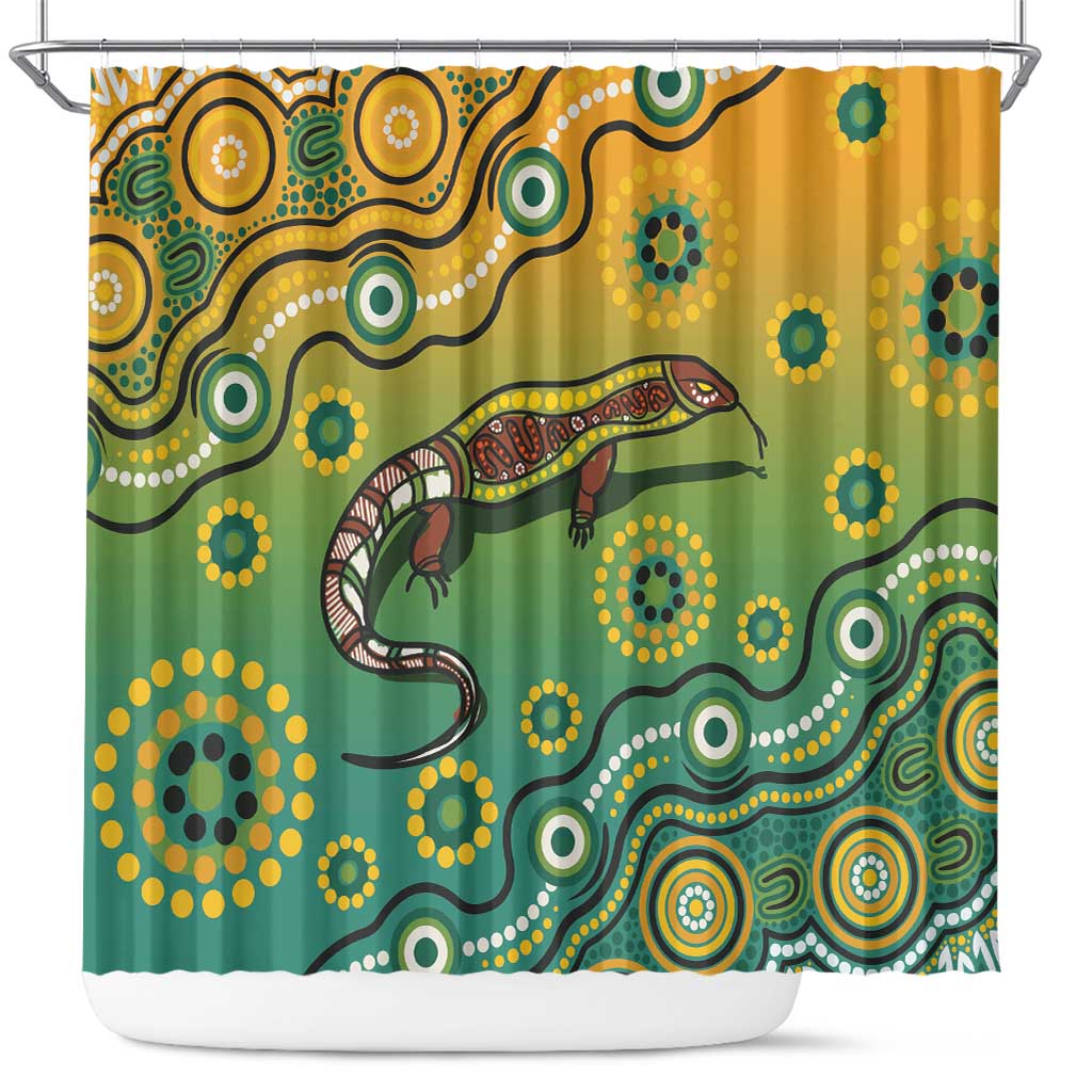Goanna Aboriginal-style Dot Artwork Shower Curtain