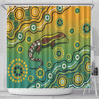 Goanna Aboriginal-style Dot Artwork Shower Curtain