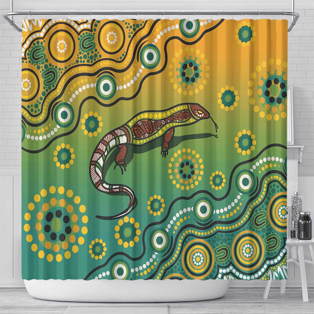 Goanna Aboriginal-style Dot Artwork Shower Curtain