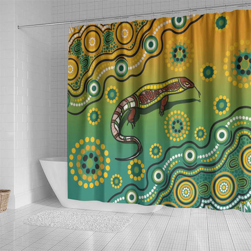 Goanna Aboriginal-style Dot Artwork Shower Curtain