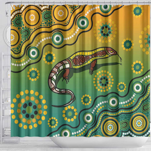 Goanna Aboriginal-style Dot Artwork Shower Curtain