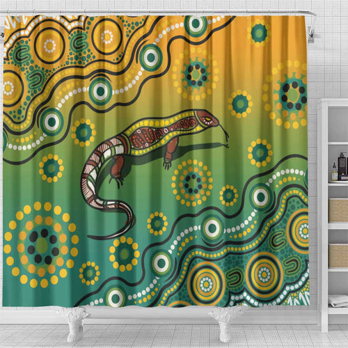 Goanna Aboriginal-style Dot Artwork Shower Curtain
