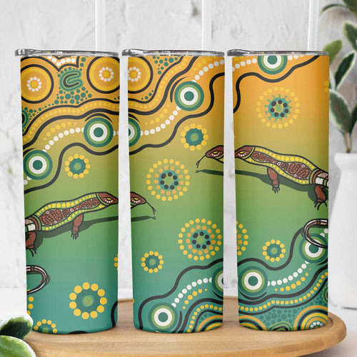 Goanna Aboriginal-style Dot Artwork Skinny Tumbler