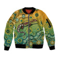 Goanna Aboriginal-style Dot Artwork Sleeve Zip Bomber Jacket