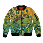 Goanna Aboriginal-style Dot Artwork Sleeve Zip Bomber Jacket