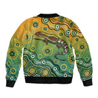 Goanna Aboriginal-style Dot Artwork Sleeve Zip Bomber Jacket