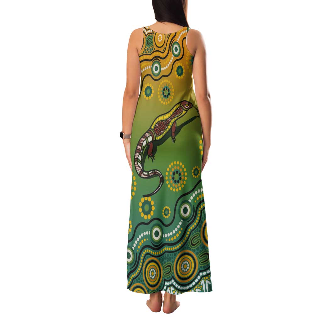 Goanna Aboriginal-style Dot Artwork Tank Maxi Dress