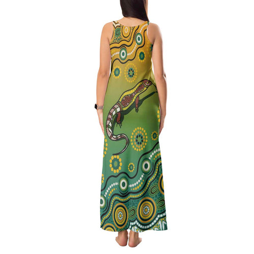 Goanna Aboriginal-style Dot Artwork Tank Maxi Dress