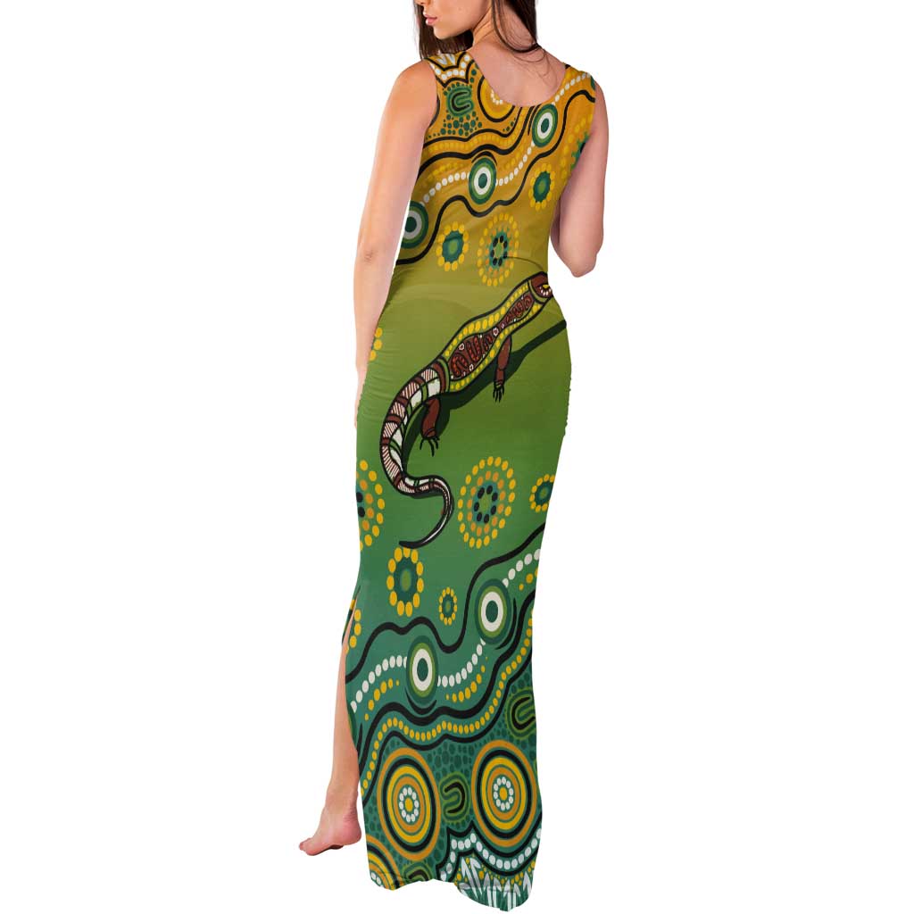 Goanna Aboriginal-style Dot Artwork Tank Maxi Dress