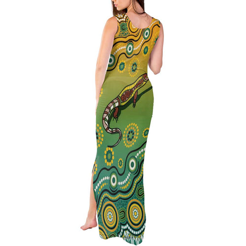 Goanna Aboriginal-style Dot Artwork Tank Maxi Dress