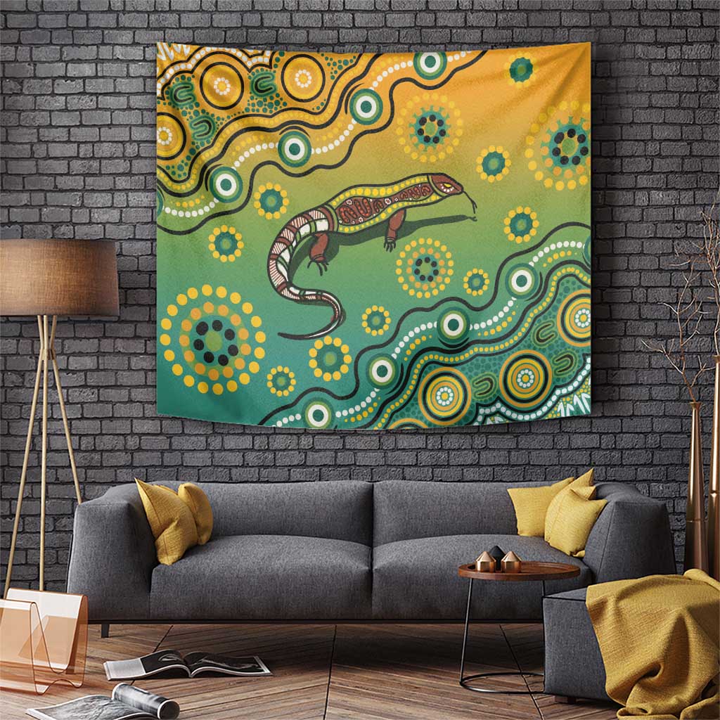 Goanna Aboriginal-style Dot Artwork Tapestry