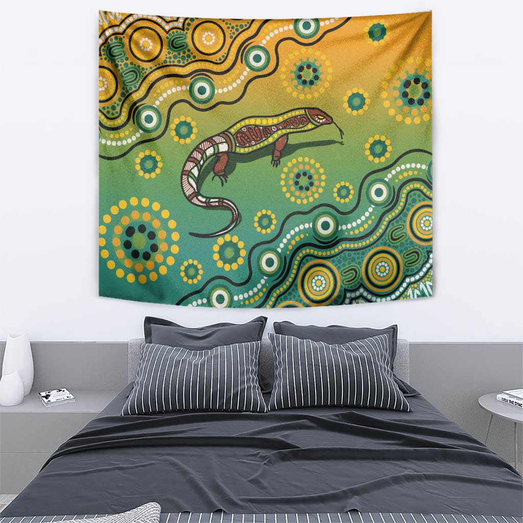 Goanna Aboriginal-style Dot Artwork Tapestry